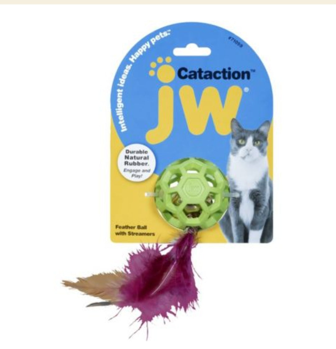JW Cataction Feather Ball Toy with Bell - Hillbilly House Panthers