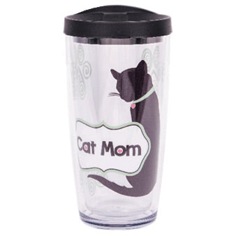 Dog Speak Black Cat Mom with Black Lid 16 Oz Thermal Tumbler - Hillbilly House Panthers