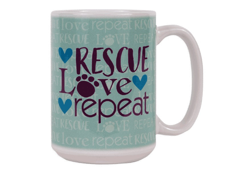 Dog Speak "Rescue, Love, Repeat" 15 Oz Mug - Hillbilly House Panthers